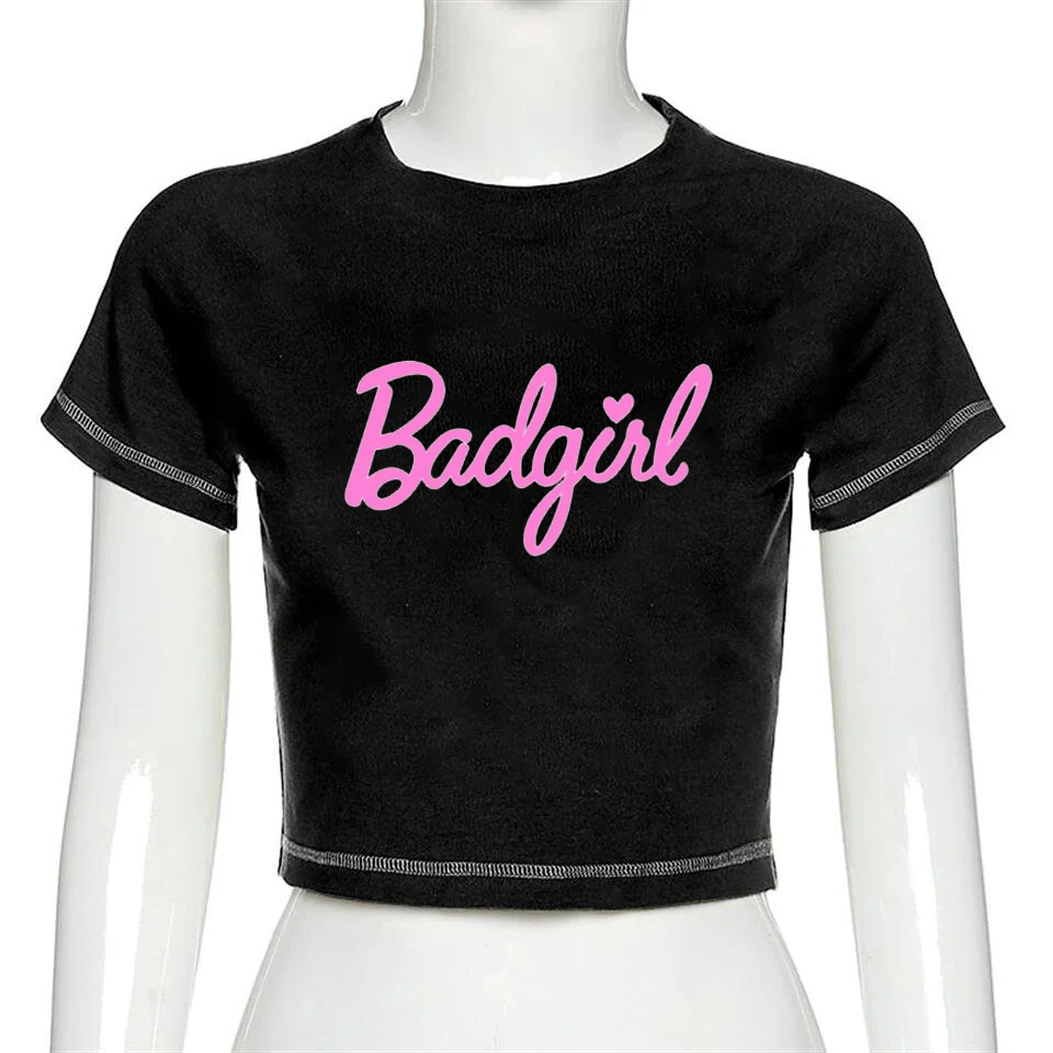 Bad Girl Ters Dikiş Siyah Crop