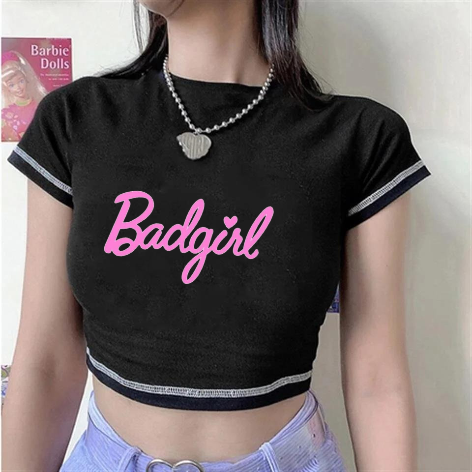 Bad Girl Ters Dikiş Siyah Crop