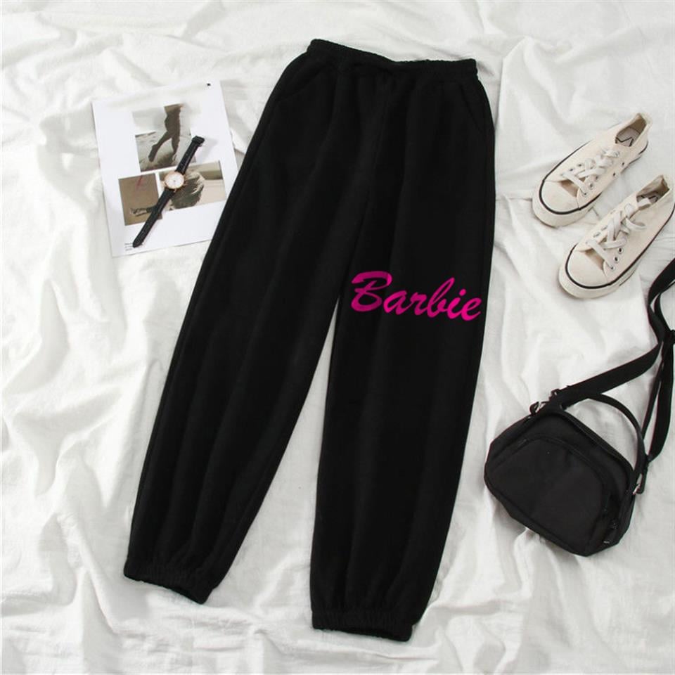 Barbie Baskılı Oversize Unisex Siyah Eşofman Altı