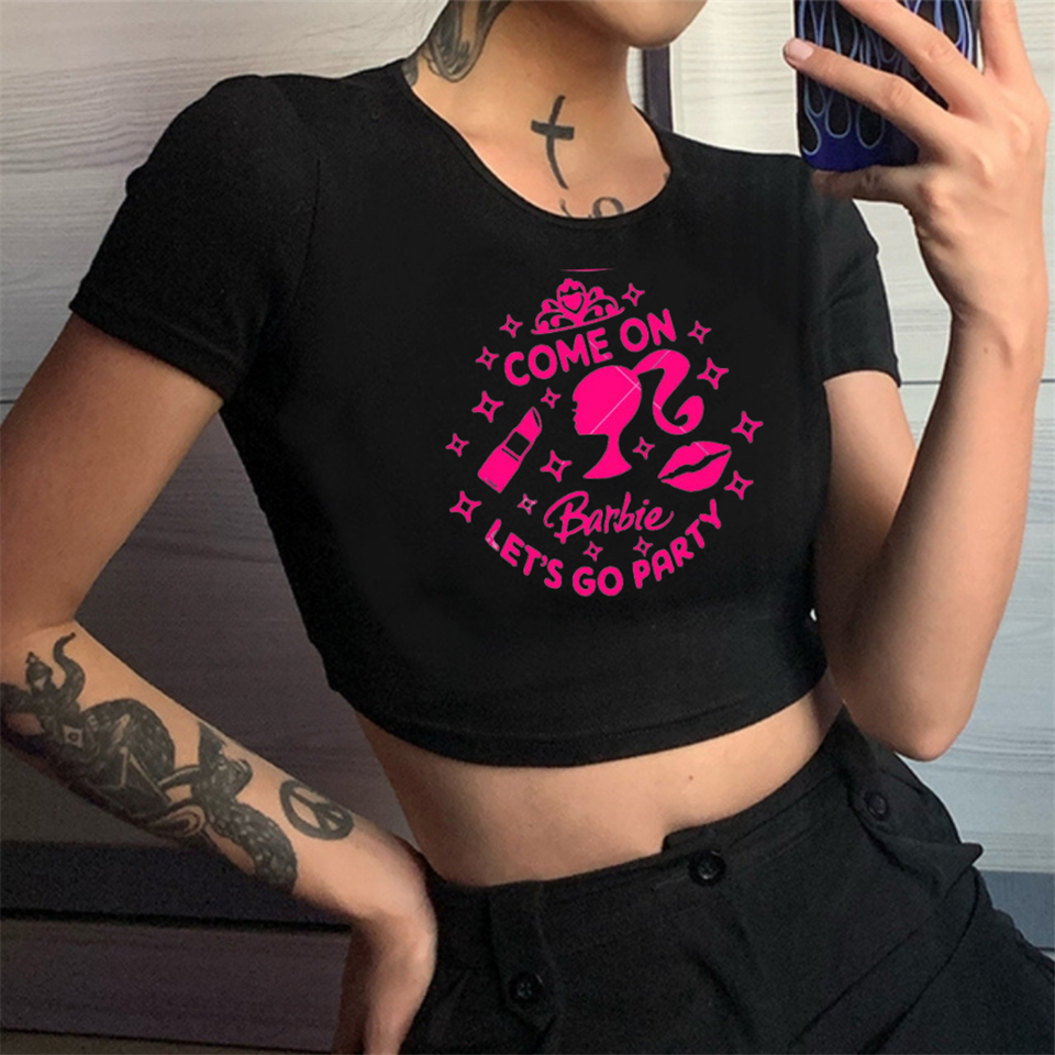 Barbie Baskılı Siyah Crop