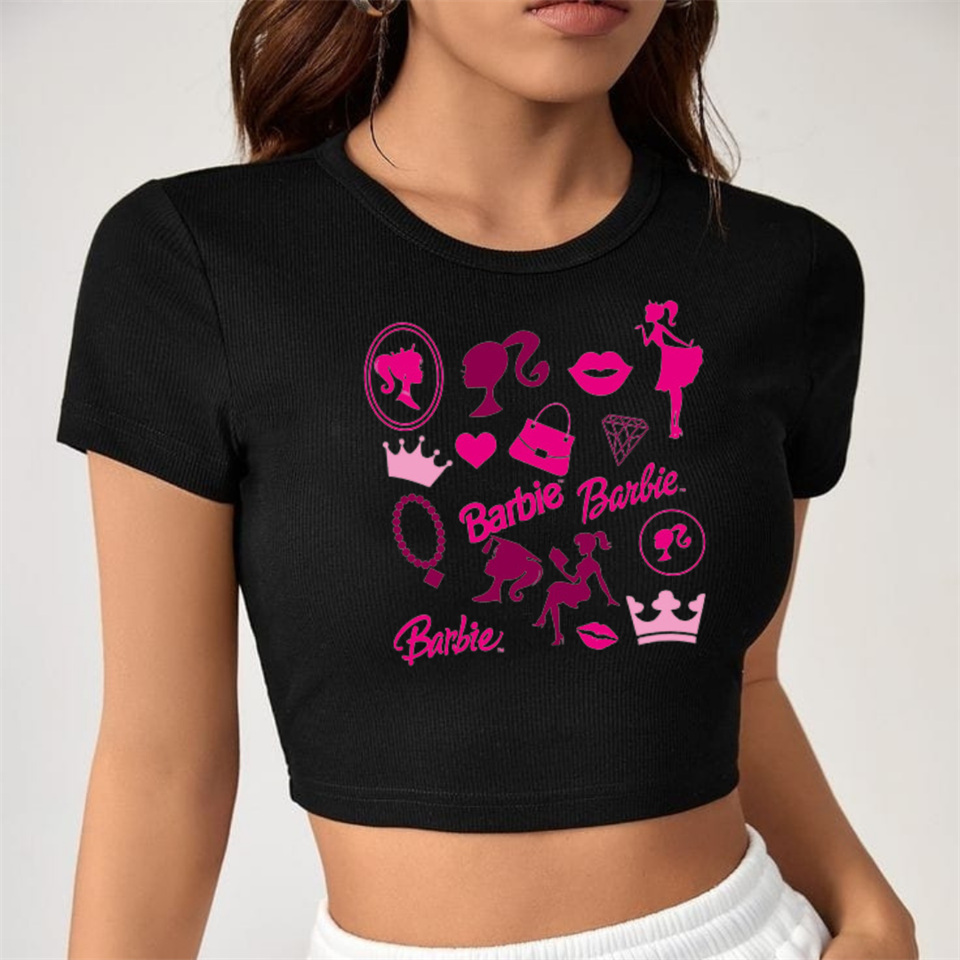 Barbie Baskılı Siyah Crop