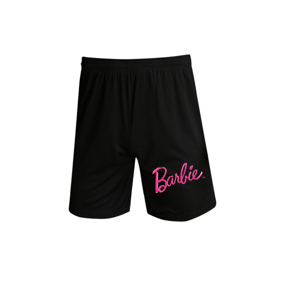 Barbie Baskılı Siyah Unisex Penye Şort