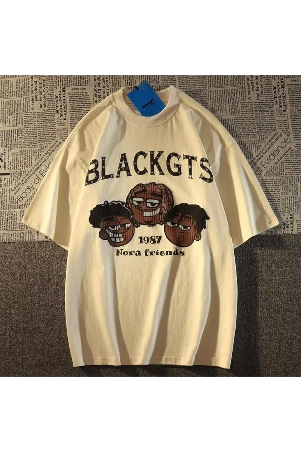 Beyaz Blackgts Hip Hop Baskılı Oversize Unisex T-Shirt