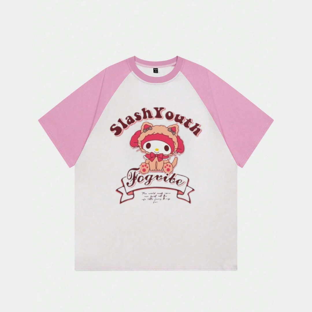Beyaz Unisex Pembe Reglan SlashYouth T-Shirt