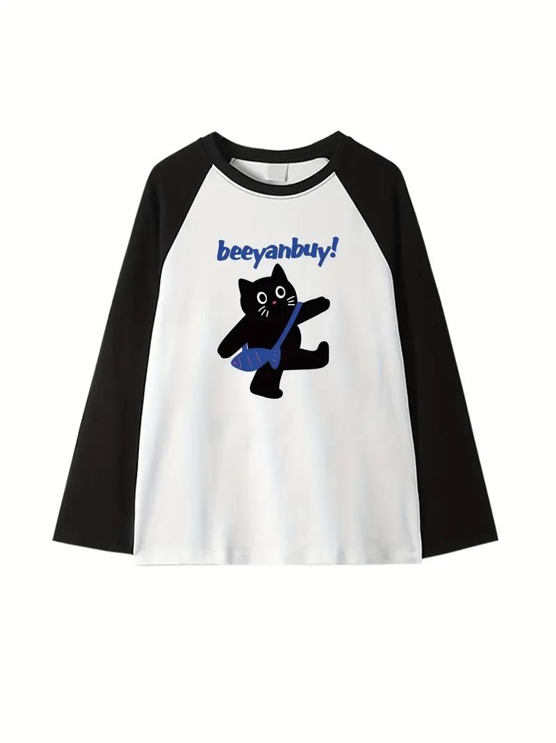 Black Cat Reglan Uzun Kollu Baskılı Beyaz T-Shirt