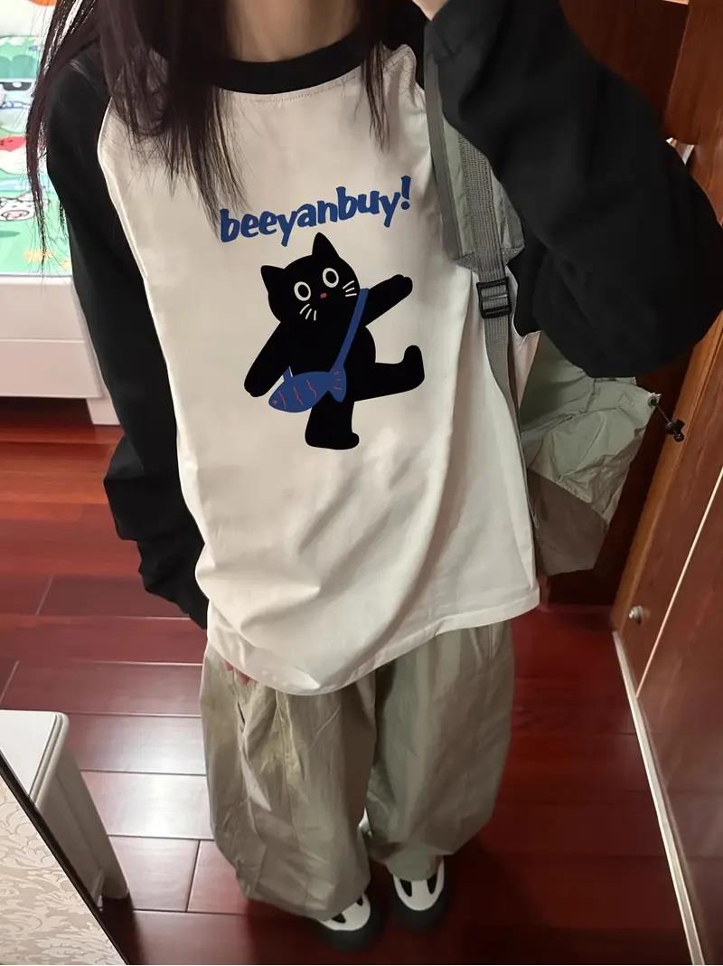 Black Cat Reglan Uzun Kollu Baskılı Beyaz T-Shirt