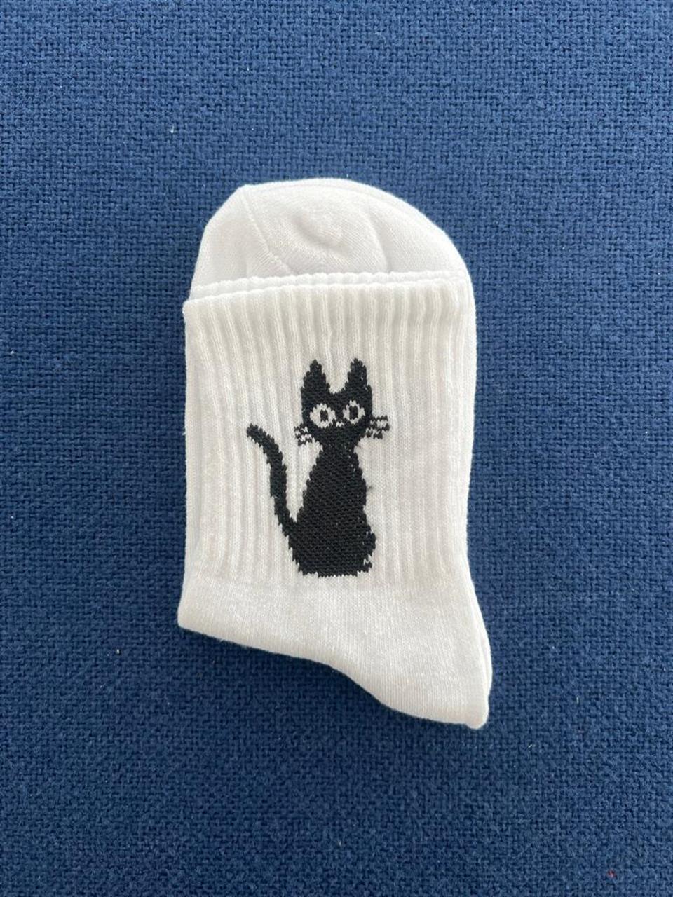 Black Cat Unisex Beyaz Kolej Çorap