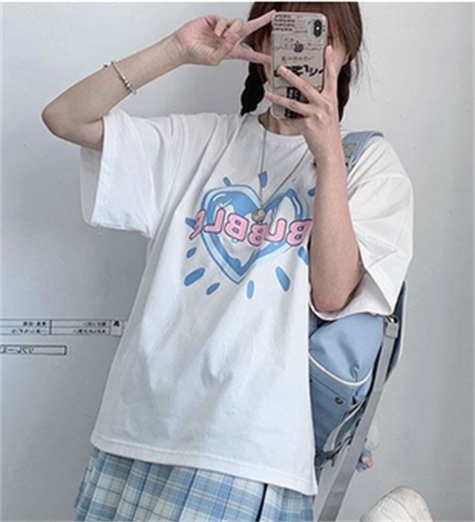 Bubble Heart Baskılı Beyaz Unisex Oversize T-shirt