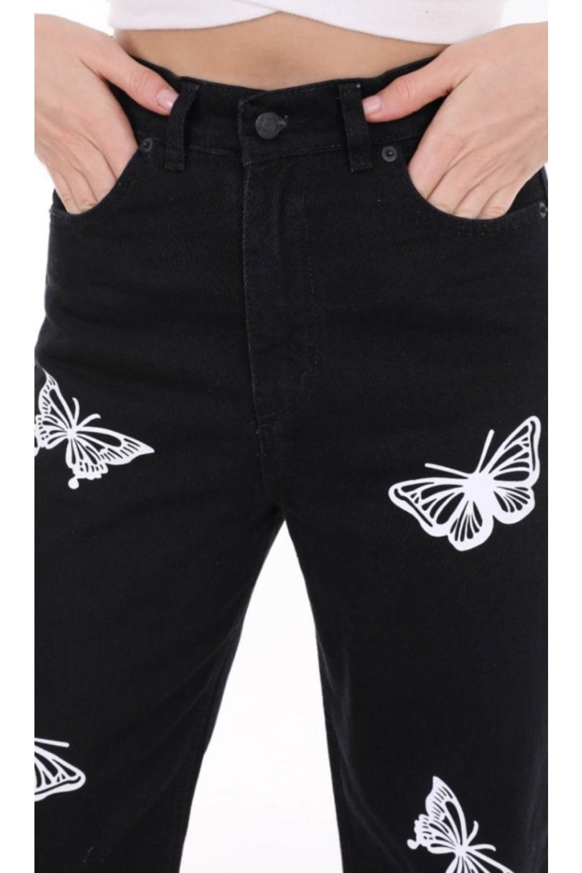 Butterfly Siyah Palazzo Kar Yıkamalı  Jean