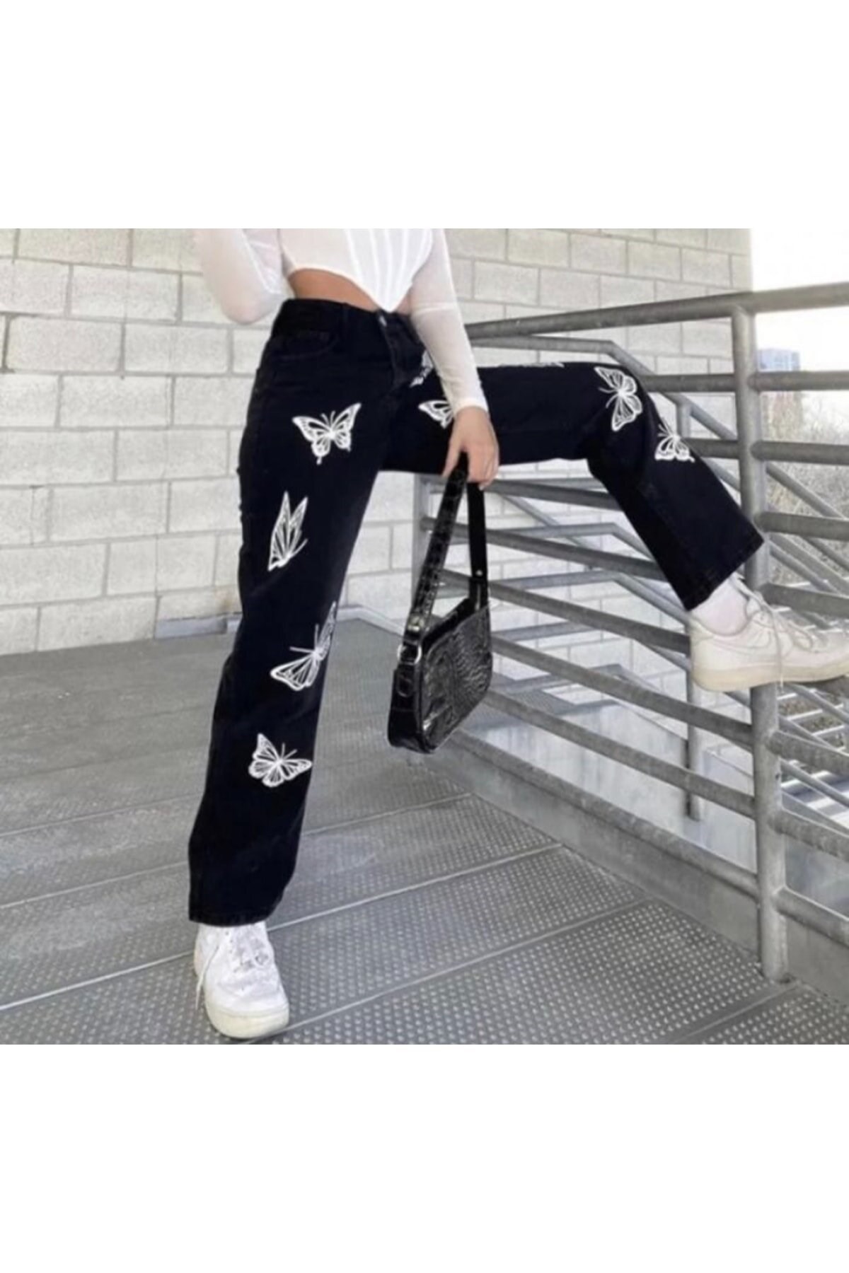 Butterfly Siyah Palazzo Kar Yıkamalı  Jean