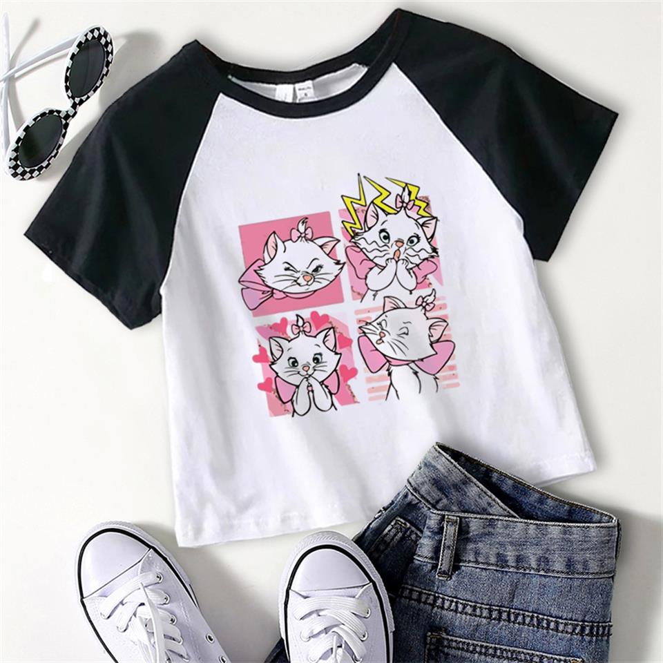 Cat Marie Collage Baskılı Reglan Kol Beyaz Crop