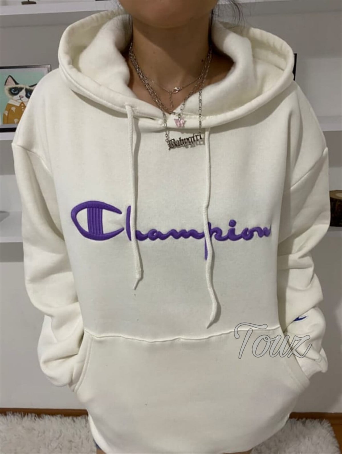 Champion Oversize Beyaz Unisex Sweetshirt