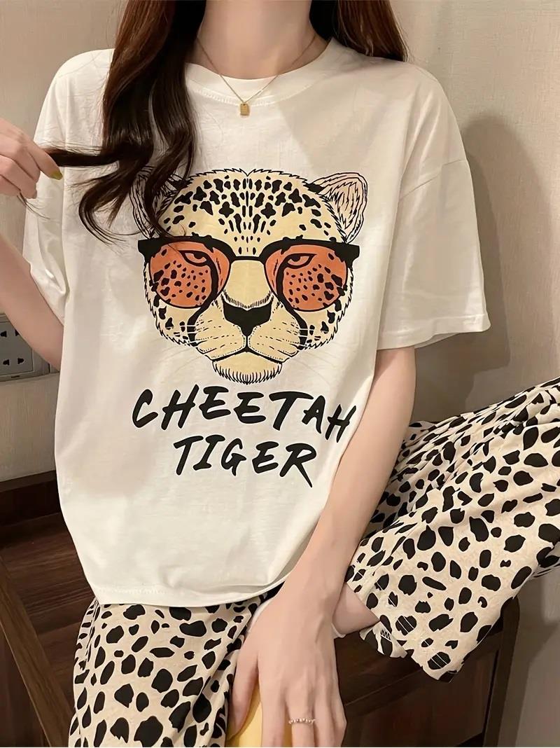 Çita Tiger Desenli Oversize Unisex T-shirt