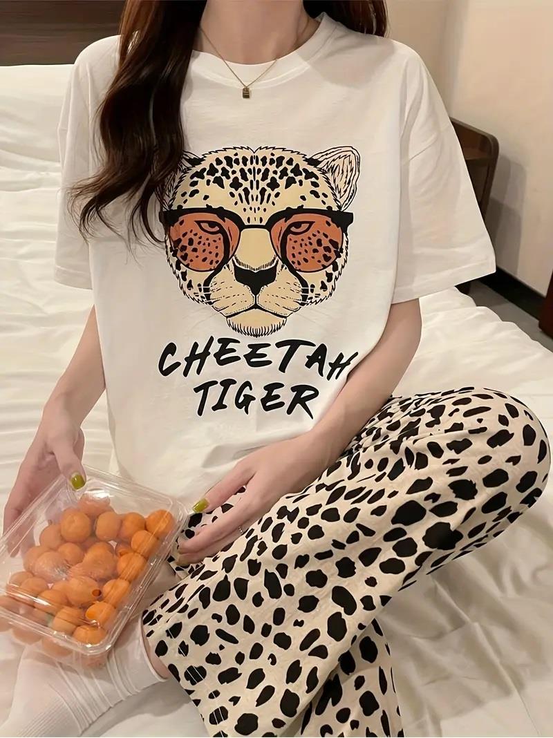 Çita Tiger Desenli Oversize Unisex T-shirt