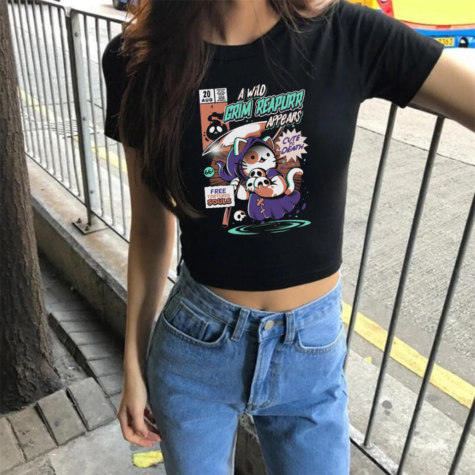 Cute To Death Baskılı Siyah Crop