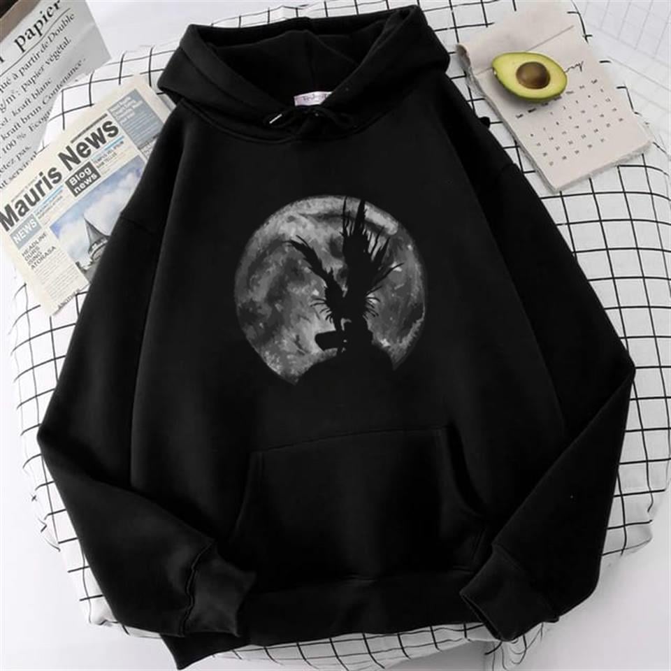 Death Note Moon Baskılı Siyah Unisex Oversize Kapüşonlu Sweatshirt