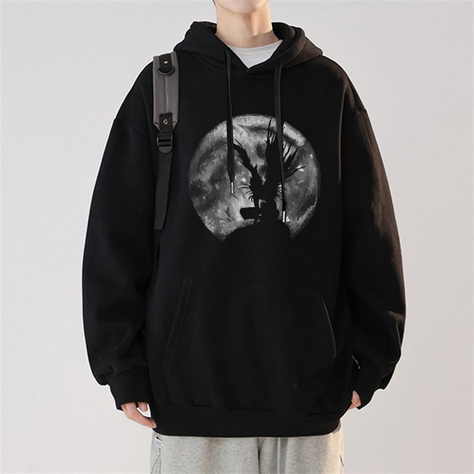 Death Note Moon Baskılı Siyah Unisex Oversize Kapüşonlu Sweatshirt