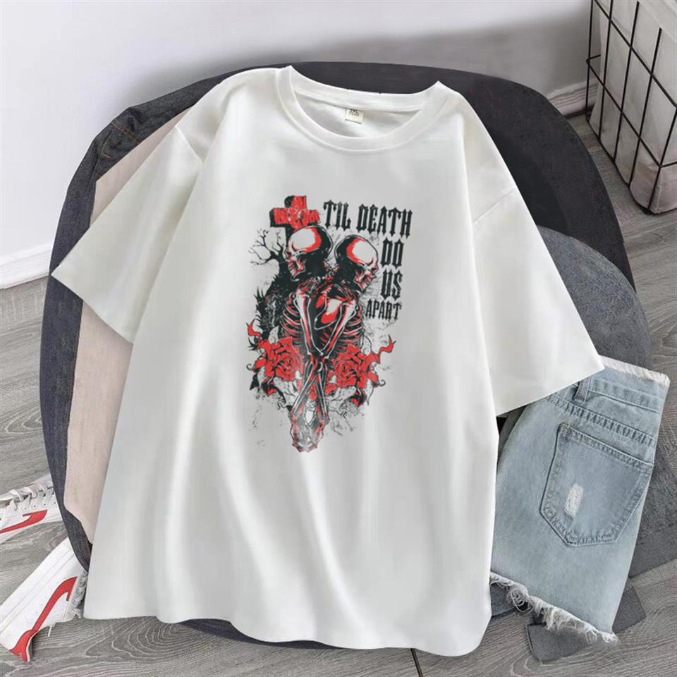 Death Skulls Baskılı Beyaz Unisex Oversize T-shirt