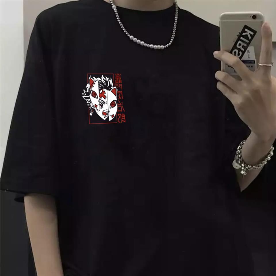 Demon Slayer Poster Baskılı Siyah Unisex Oversize T-shirt