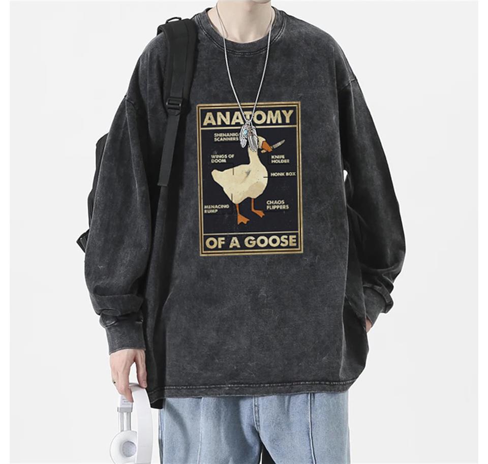 Duck Anatomy Baskılı Yıkamalı Vintage Unisex Oversize Bisiklet Yaka Sweatshirt