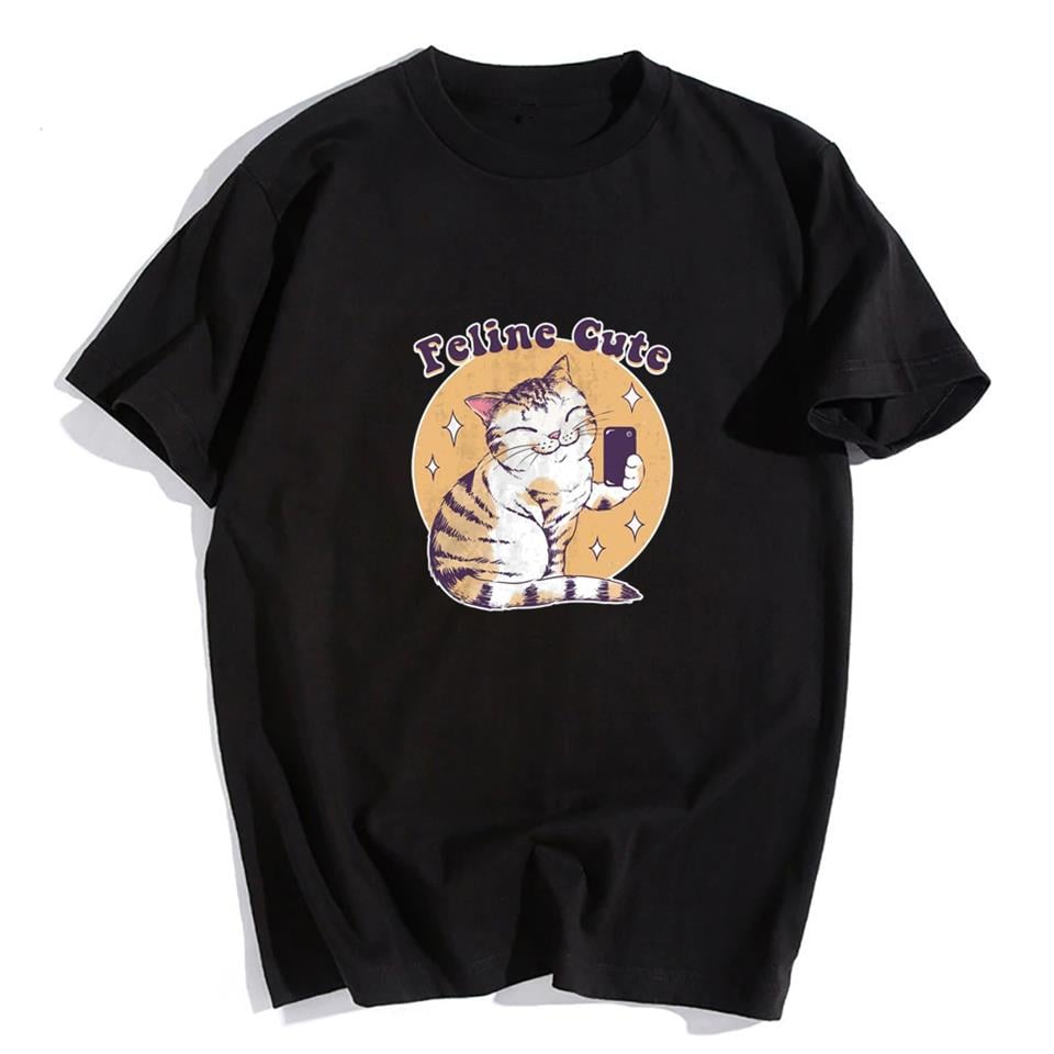 Feline Cute Siyah Unisex Oversize T-shirt