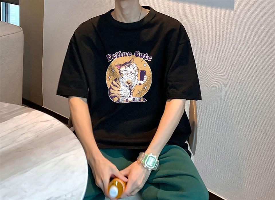 Feline Cute Siyah Unisex Oversize T-shirt