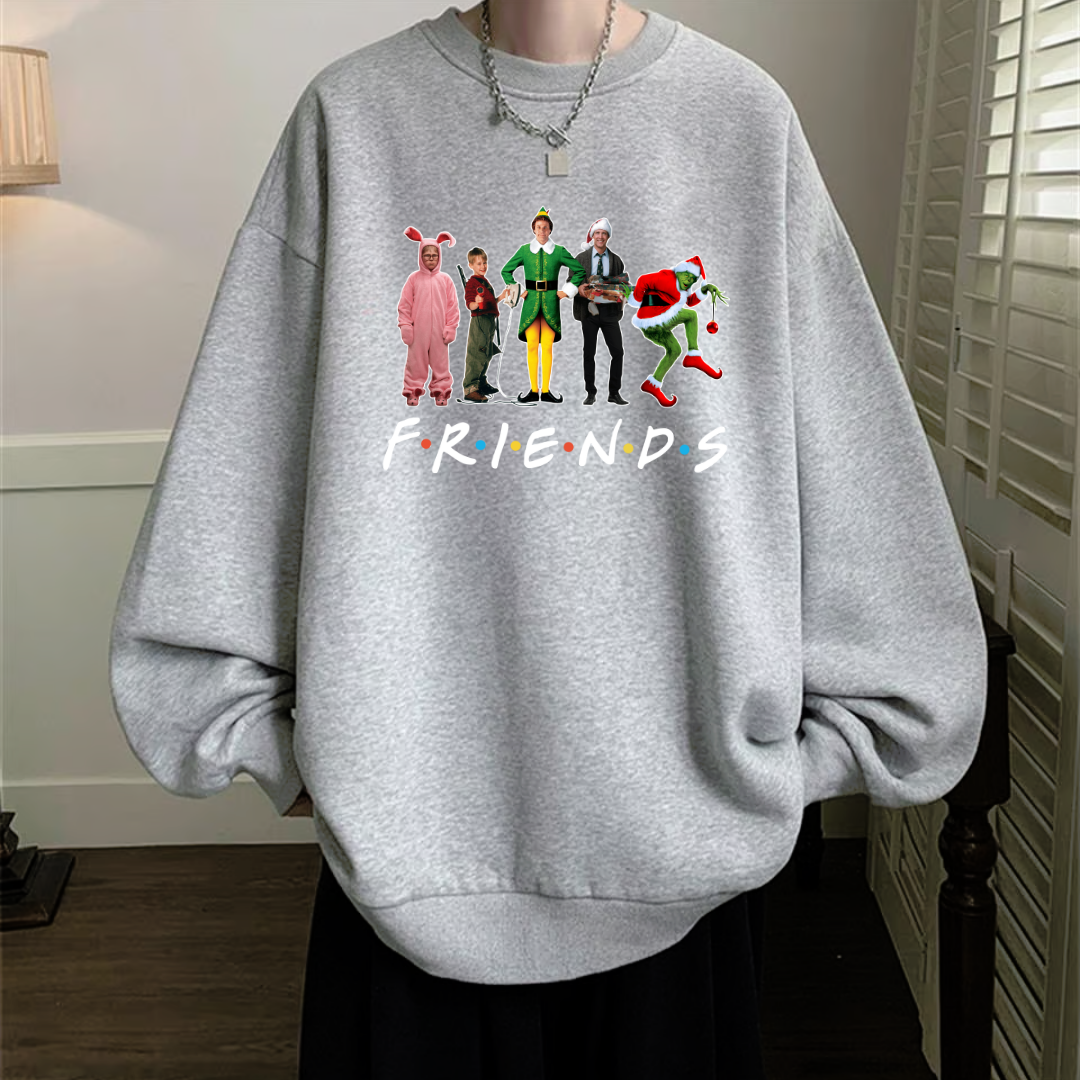 Friends Yeni Yıl Gri Unisex Oversize Bisiklet Yaka Sweatshirt
