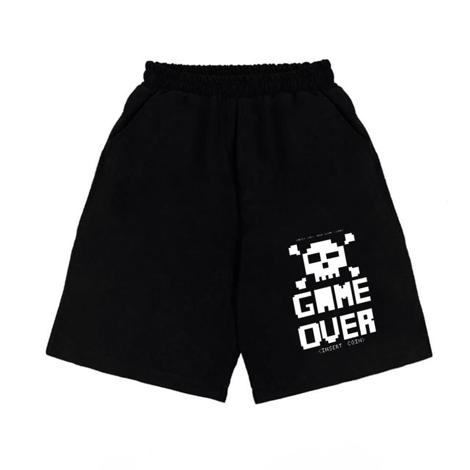 Game Over Baskılı Siyah Unisex Penye Şort