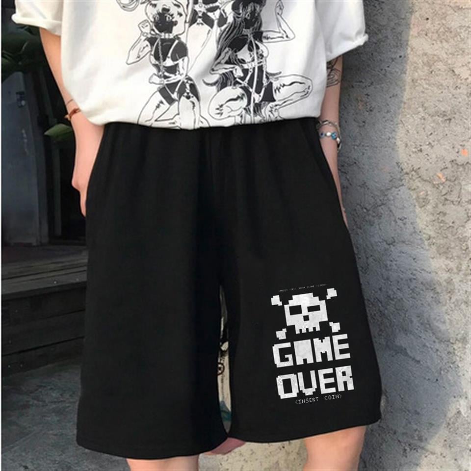 Game Over Baskılı Siyah Unisex Penye Şort