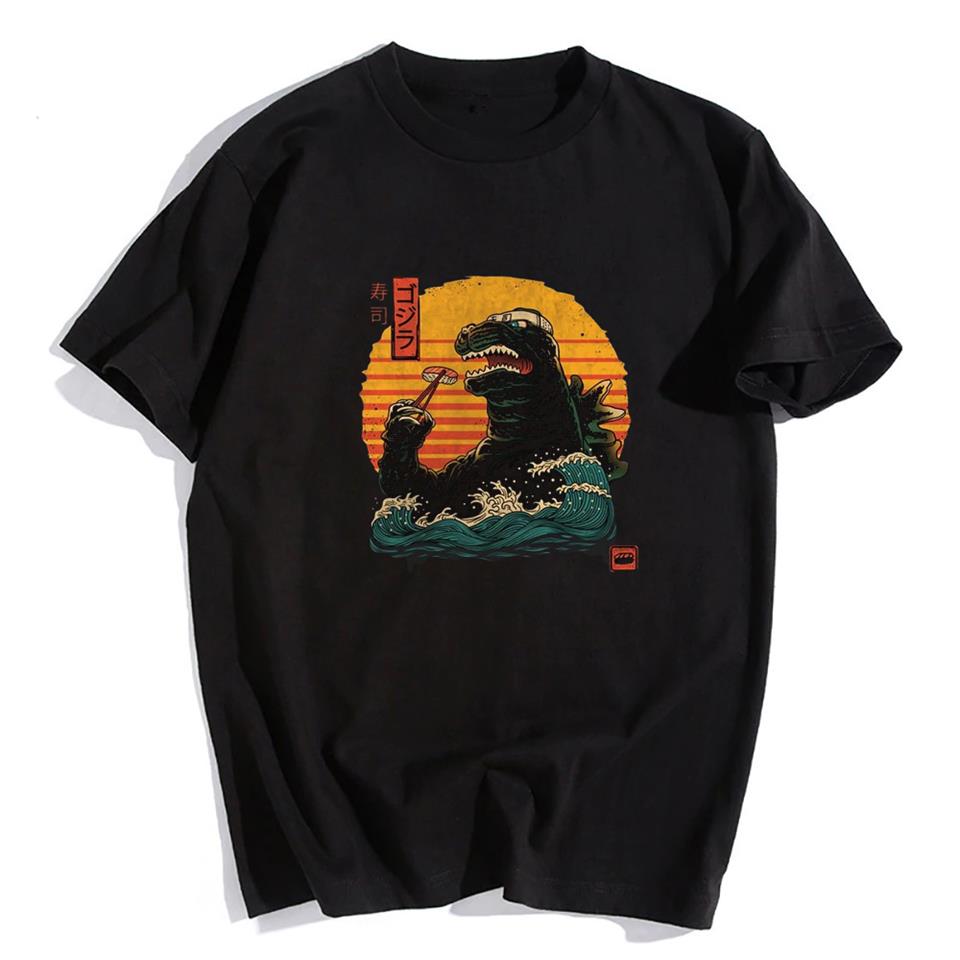 Godzilla Sushi Siyah Unisex Oversize T-shirt