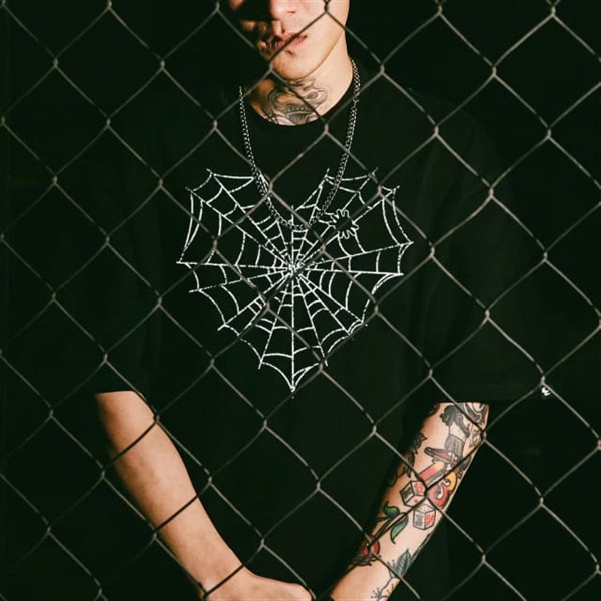 Gothic Heart Spider Web Oversize T-Shirt