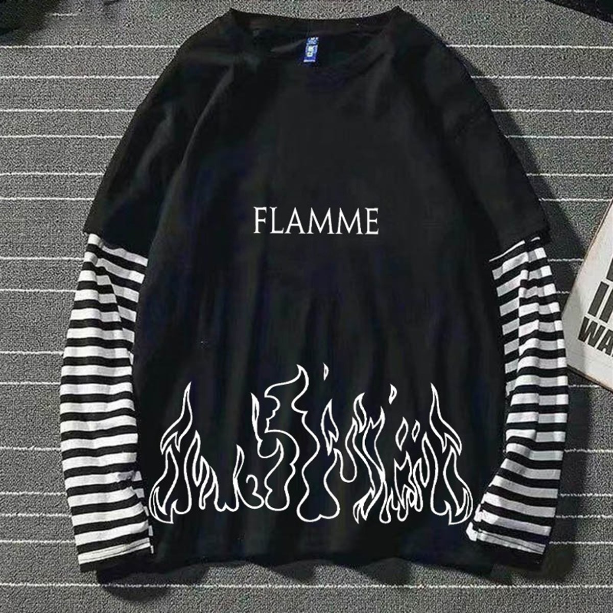 Gothic Oversize Flamme Siyah Uzun Kollu Unisex T-shirt