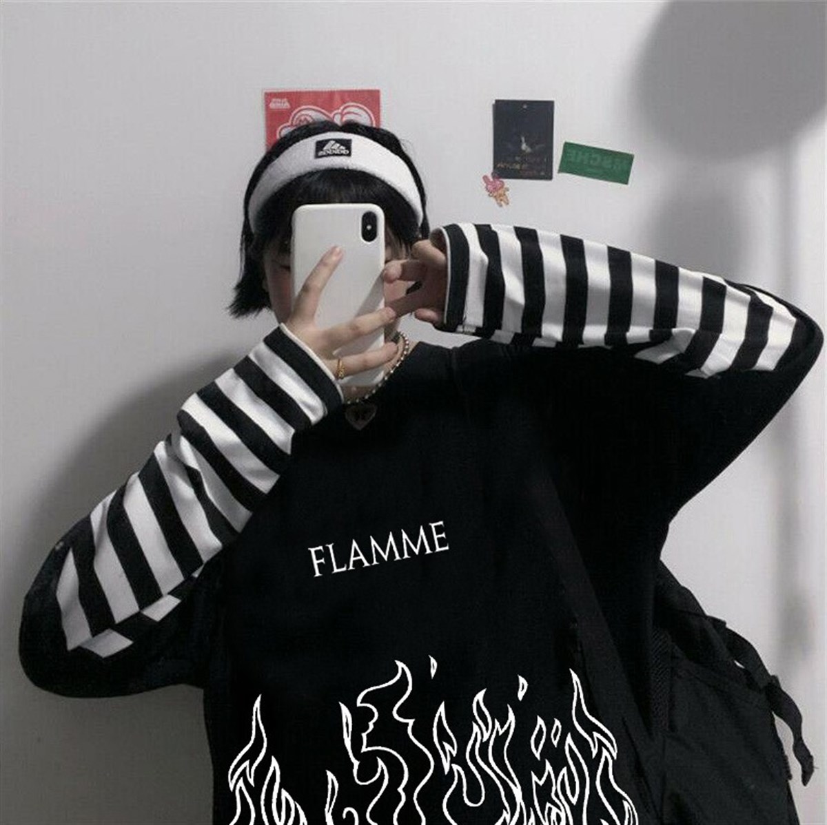 Gothic Oversize Flamme Siyah Uzun Kollu Unisex T-shirt