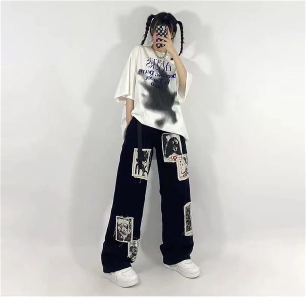 Gothic Punk Distressed Appliques Unisex Eşofman