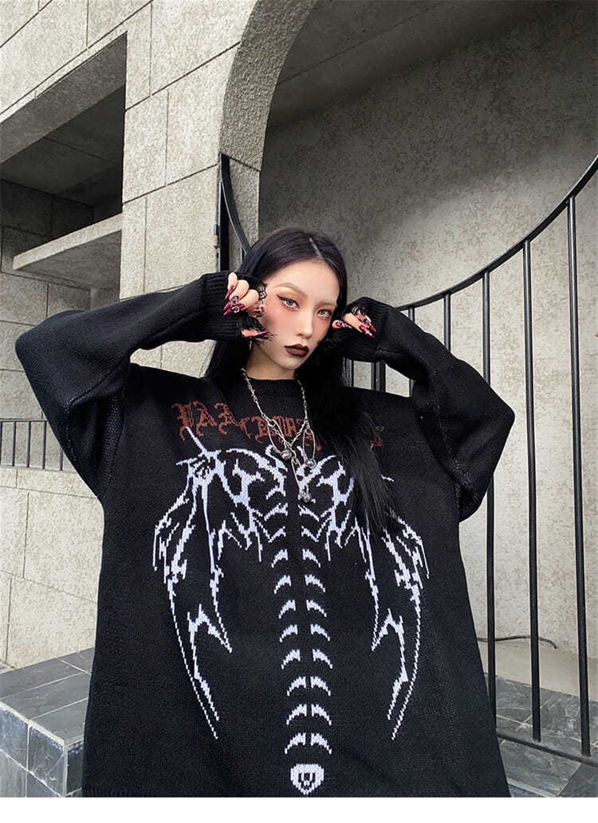 Gothic Skeleton Siyah Unisex Oversize Kazak