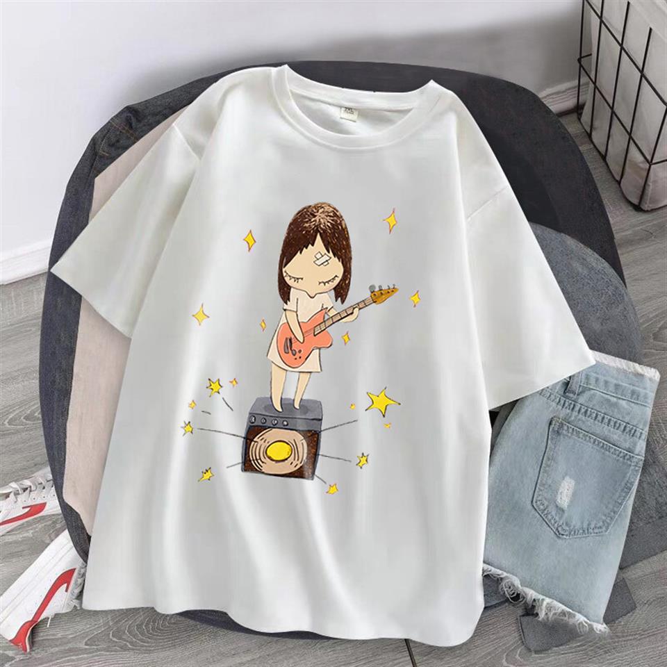 Guitarist Girl Baskılı Beyaz Unisex Oversize T-shirt
