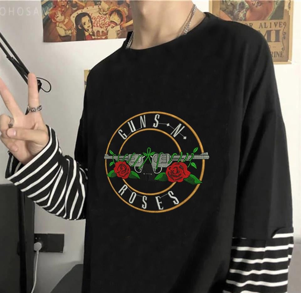 Guns N Roses Baskılı Fake Sleeves Unisex Siyah T-shirt