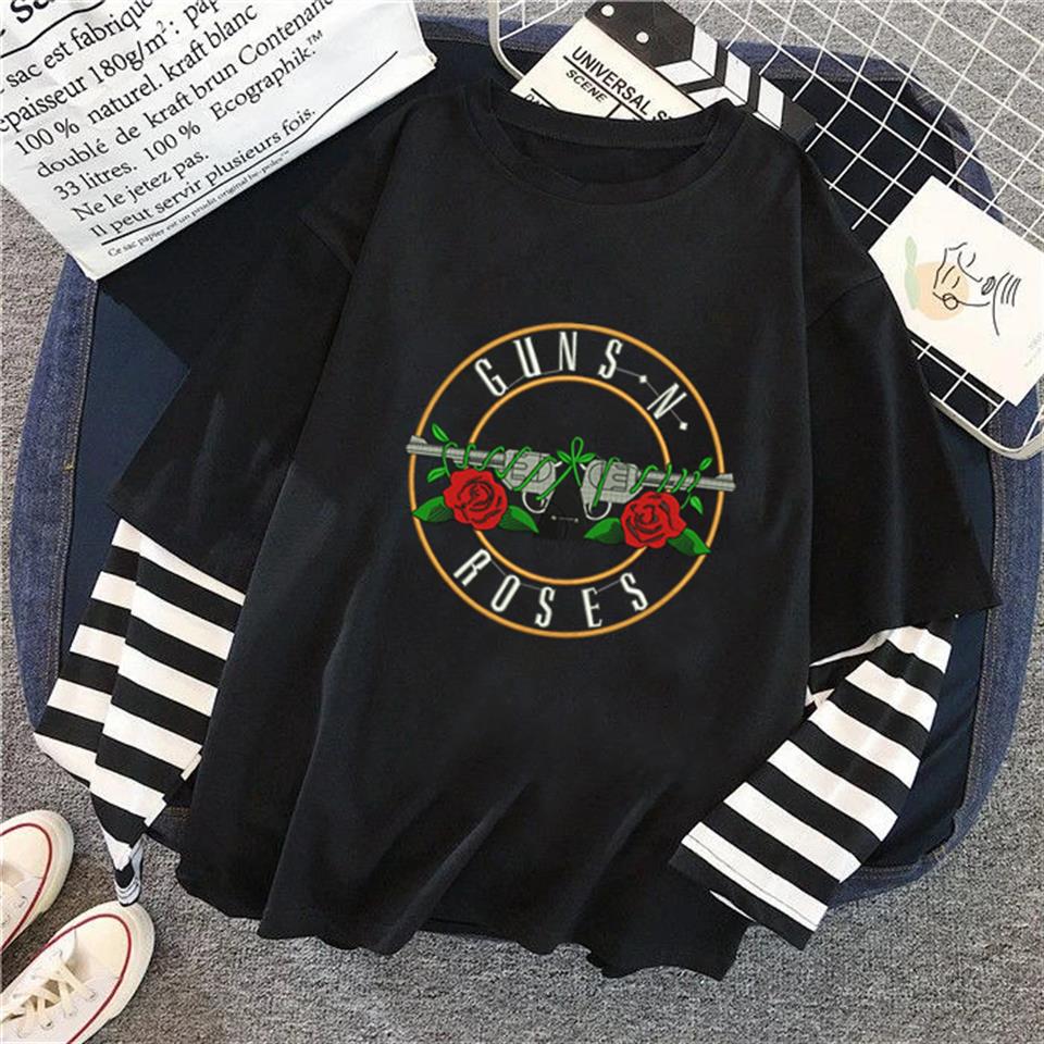 Guns N Roses Baskılı Fake Sleeves Unisex Siyah T-shirt