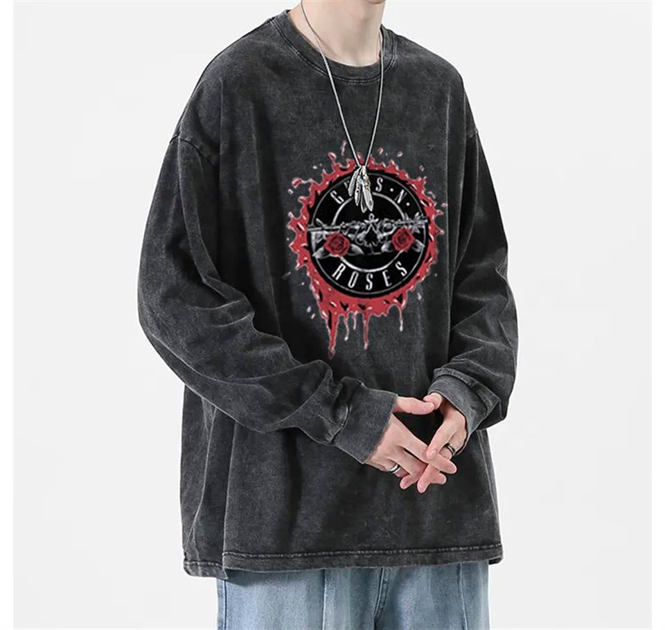 Guns N Roses Bloody Logo Baskılı Yıkamalı Vintage Unisex Oversize Bisiklet Yaka Sweatshirt