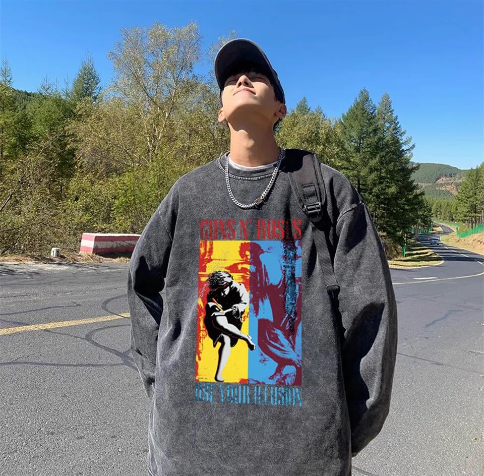 Guns N Roses Use Your Illusion Baskılı Yıkamalı Vintage Unisex Oversize Bisiklet Yaka Sweatshirt