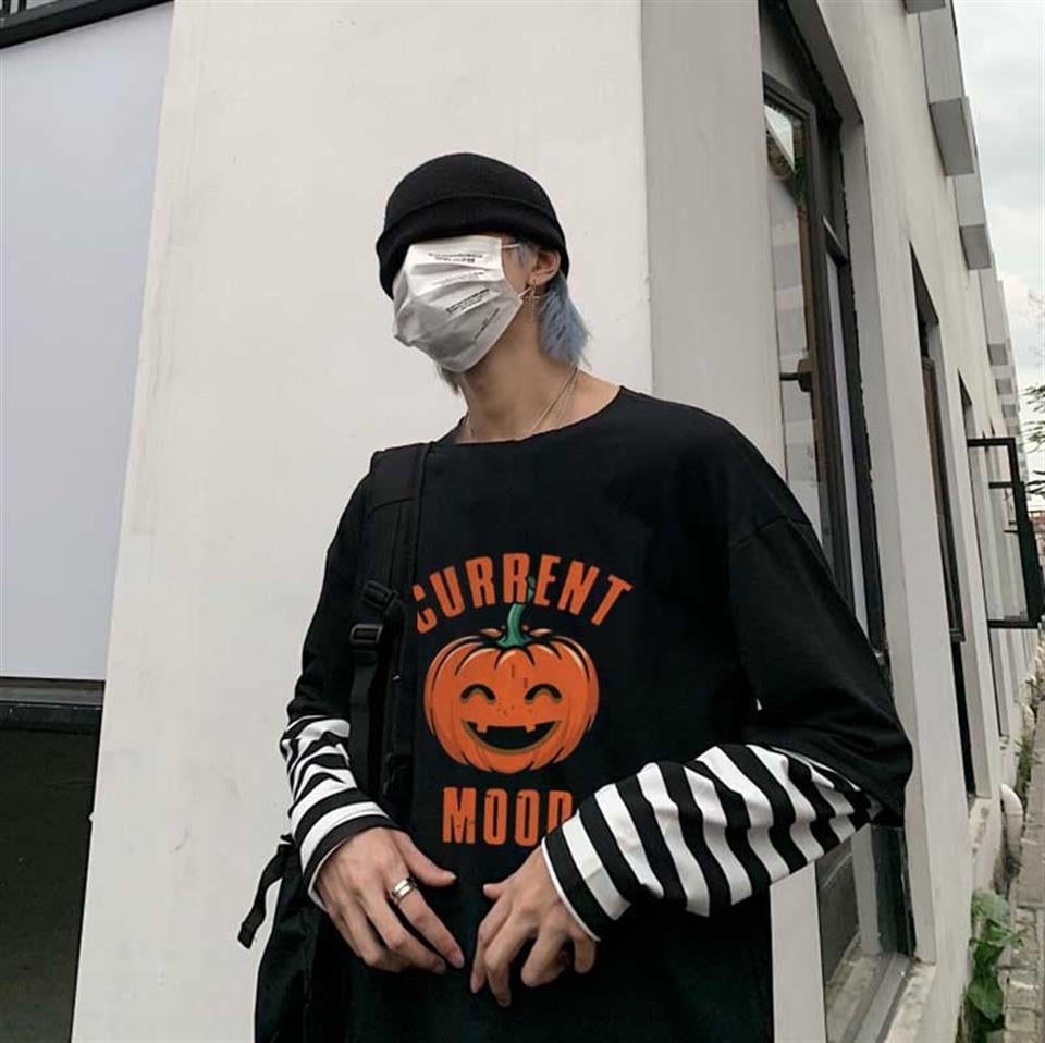 Halloween Current Mood Baskılı Fake Sleeves Unisex Siyah T-shirt