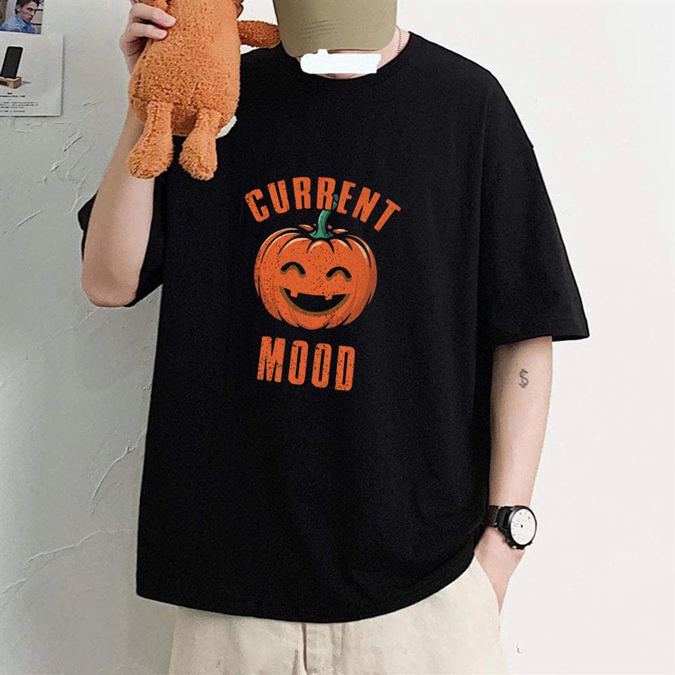 Halloween Current Mood Baskılı Siyah Unisex Oversize T-shirt
