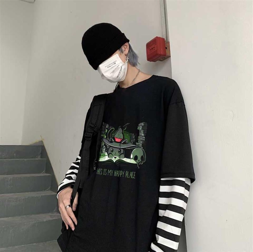 Halloween Happy Place Baskılı Fake Sleeves Unisex Siyah T-shirt