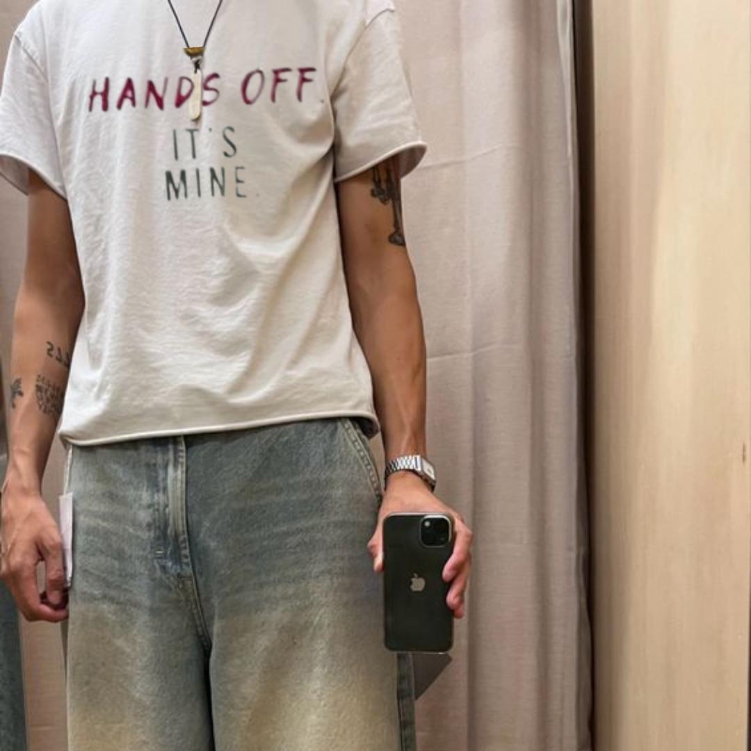 Hands Off Its Mine Baskılı Beyaz T-shirt