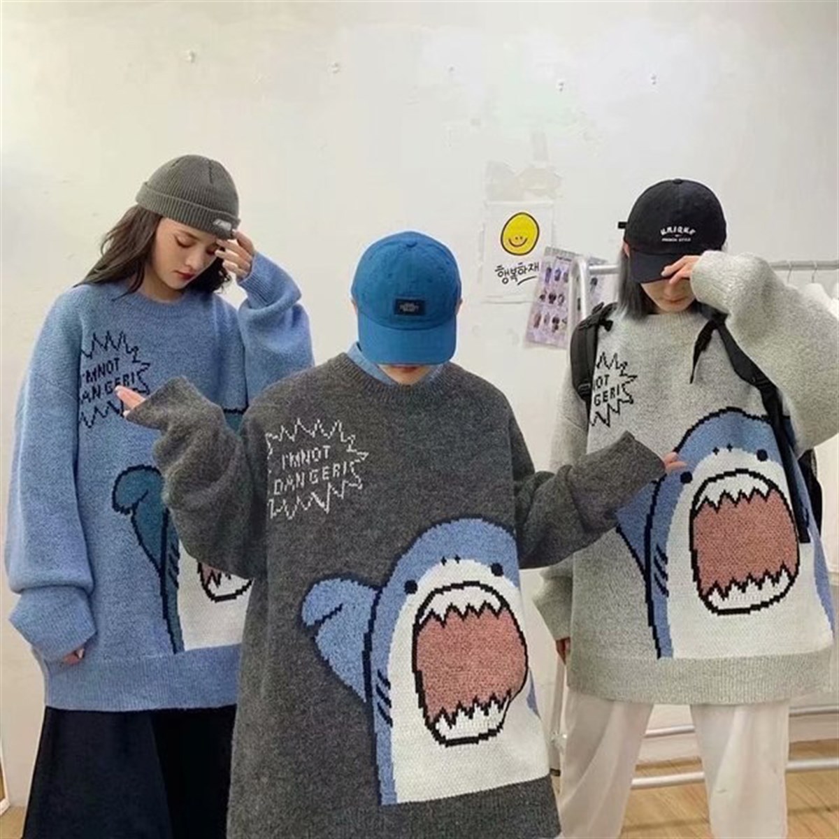 Harajuku Cute Shark - Im Not Danger Antrasit Oversize Kazak