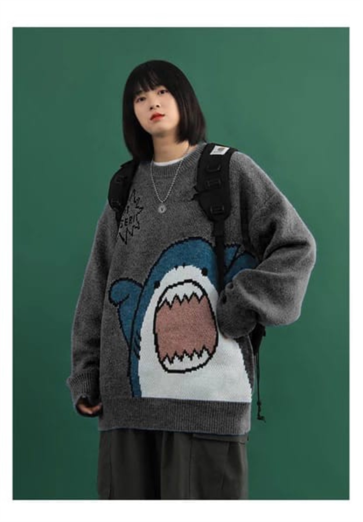 Harajuku Cute Shark - Im Not Danger Antrasit Oversize Kazak
