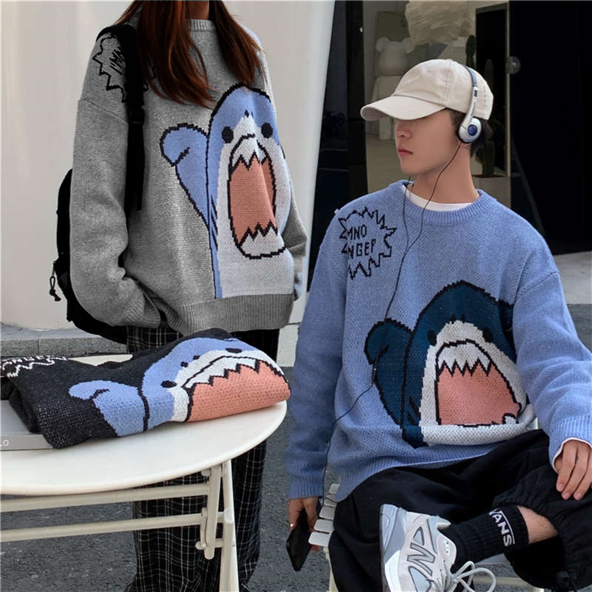 Harajuku Cute Shark - Im Not Danger Gri Oversize Kazak