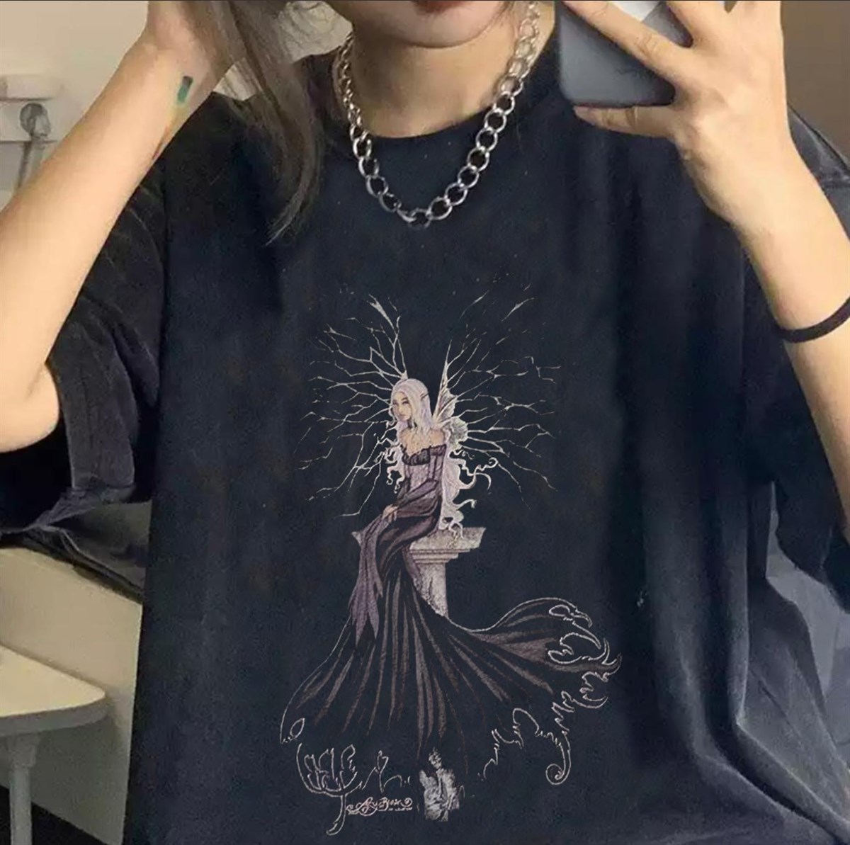 Harajuku Fairy Girl Purple Siyah (Unisex) T-shirt