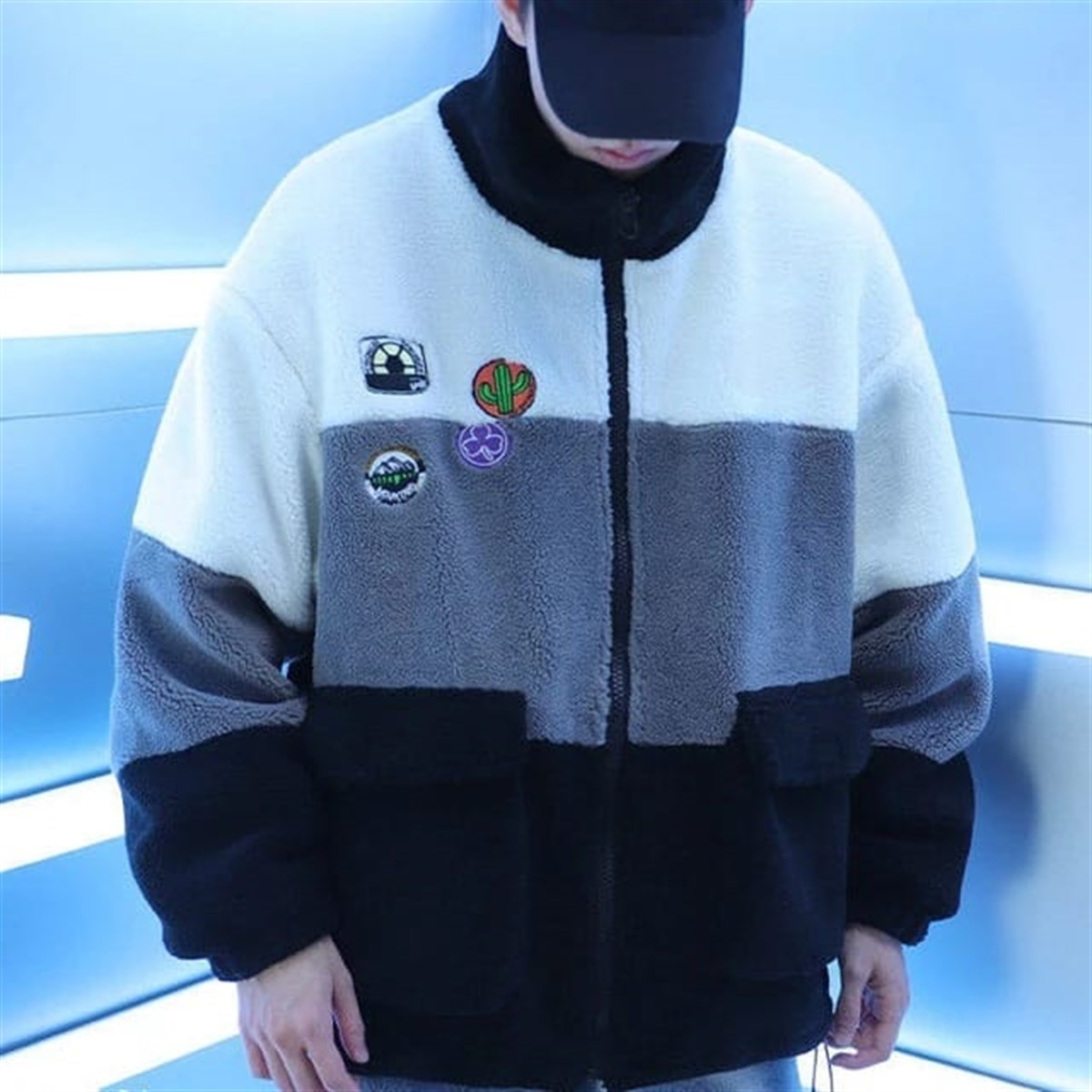 Harajuku Nakış İşleme Fermuarlı Unisex Peluş Fermuarlı Hırka