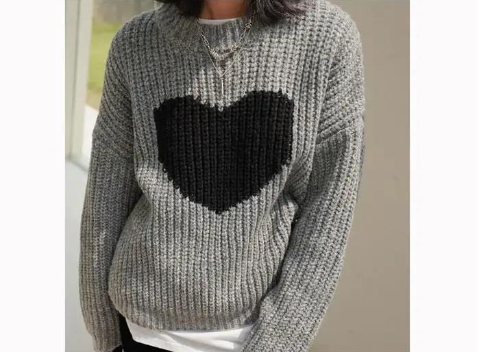 Harajuku Vintage Heart Oversize Unisex Siyah Kazak